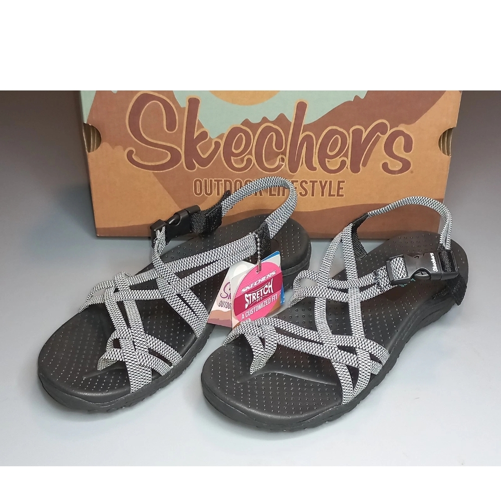 Skechers Black and White Women's Stretch Sandals